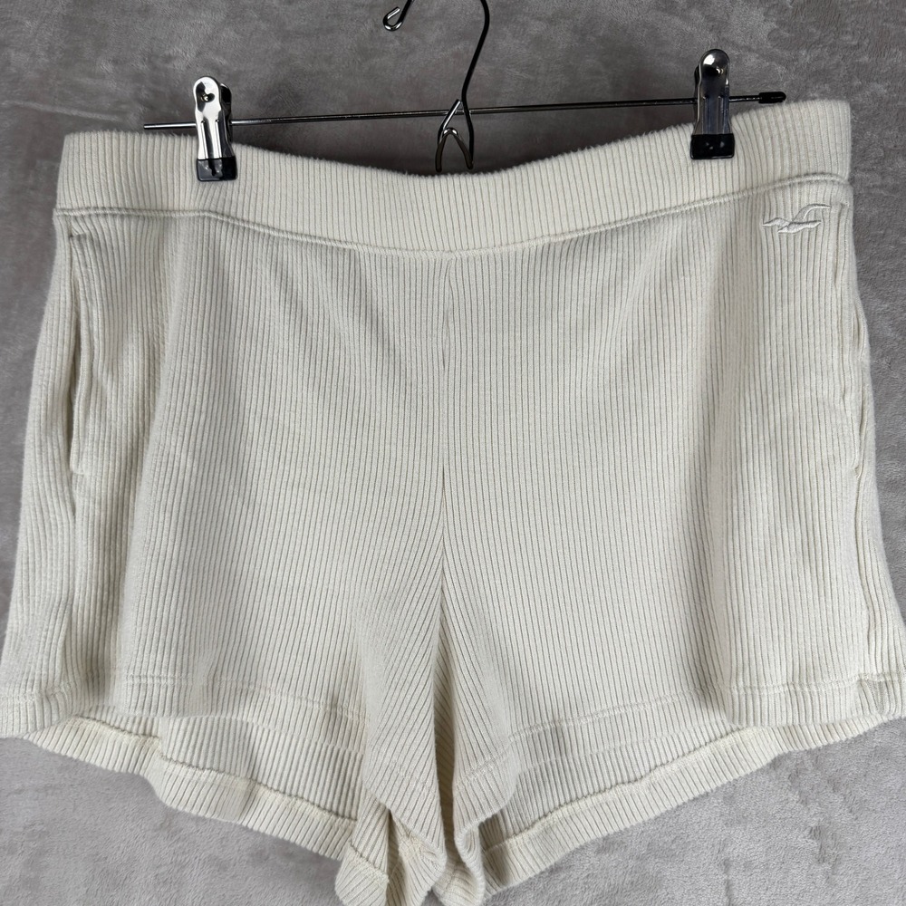 hollister Womens Cream Ribbed Knit Lounge Shorts Pajama Sleep Bottoms